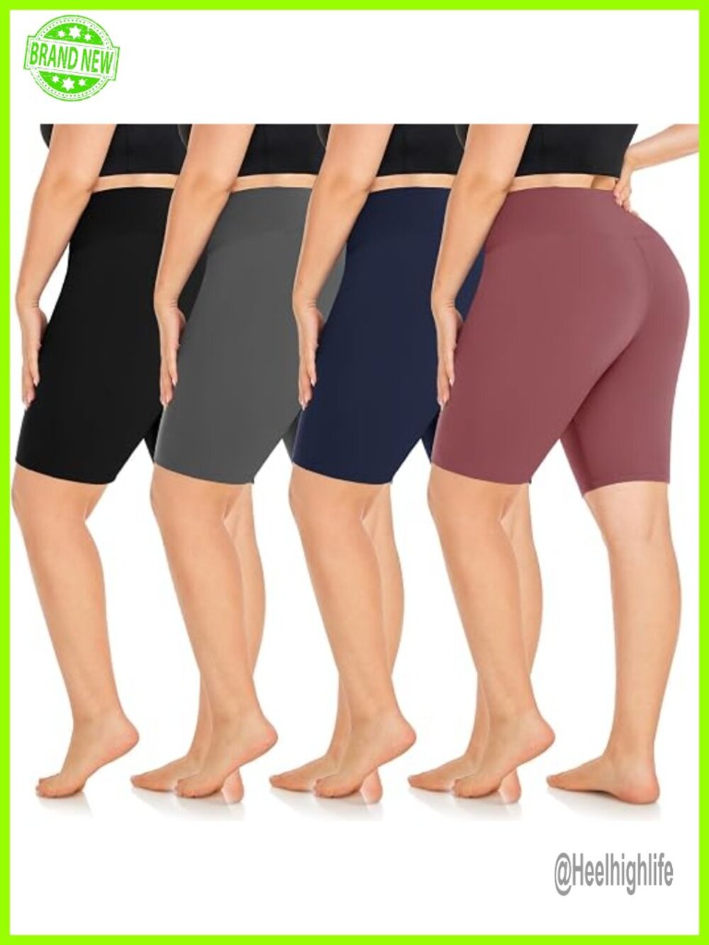 4 Pack Plus Size Biker Shorts 8" High Waisted Non-See Through Workout Yoga